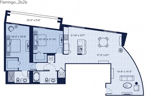 Floor plan for 2 beds, 2 baths, 1416 sqft
